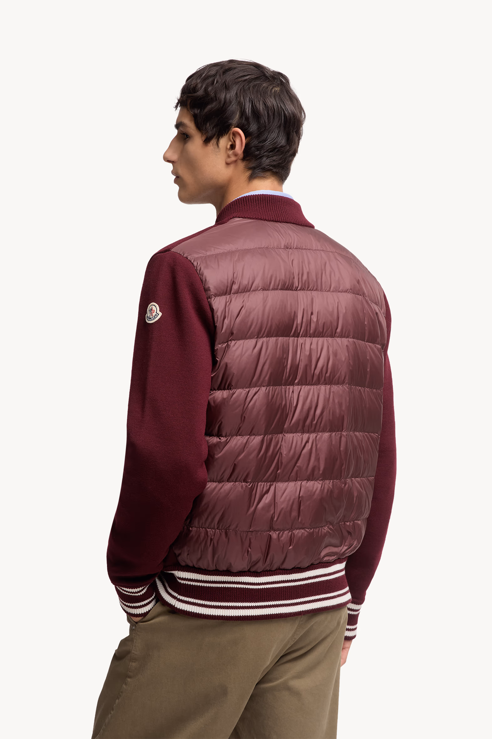 Embroidered Monogram Padded Zip-Up Wool Blend Cardigan Men Burgundy Moncler 5